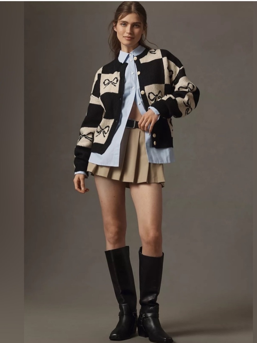 Lisa Says Gah Black and White Checkered Cardigan with Bow Design xs/s - Picture 1 of 12